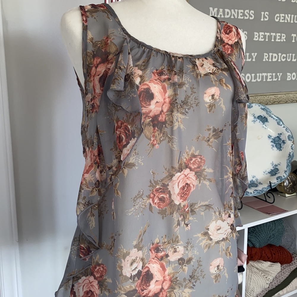 Blue Floral Roses Ruffle Blouse Famosa - Picture 4 of 4